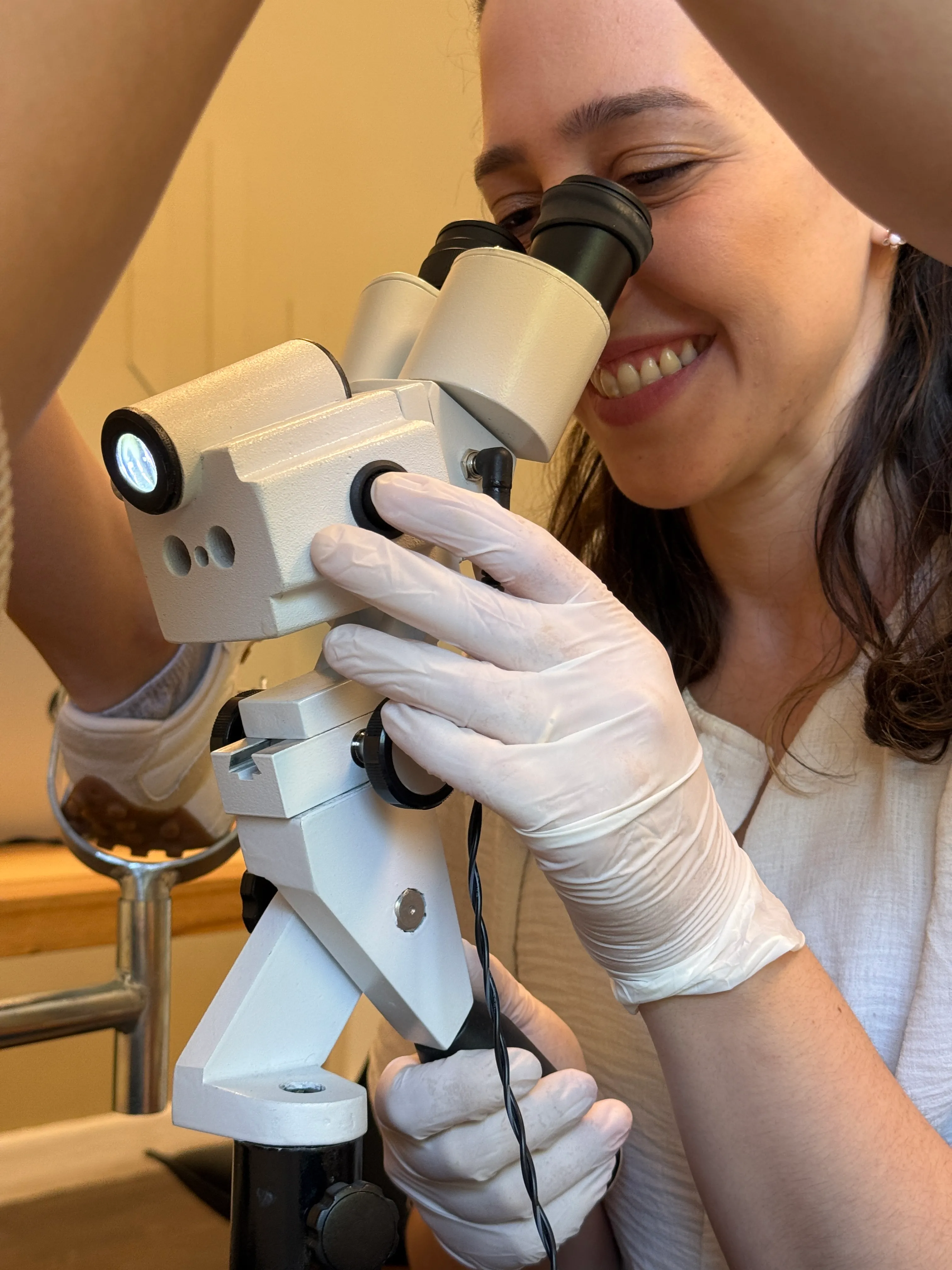 Dra. Lisio trabajando con microscopio